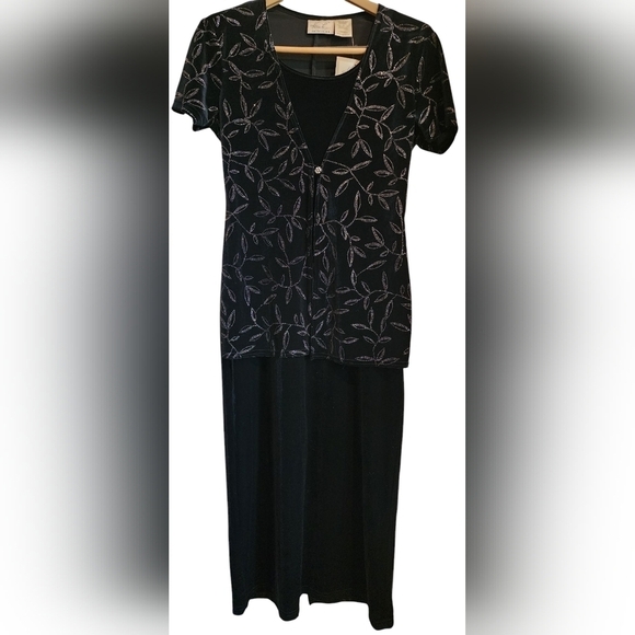 Vintage Kathie Lee Collection Velvet Stretch Dress Metallic Detail Women's S NWT - Picture 1 of 11